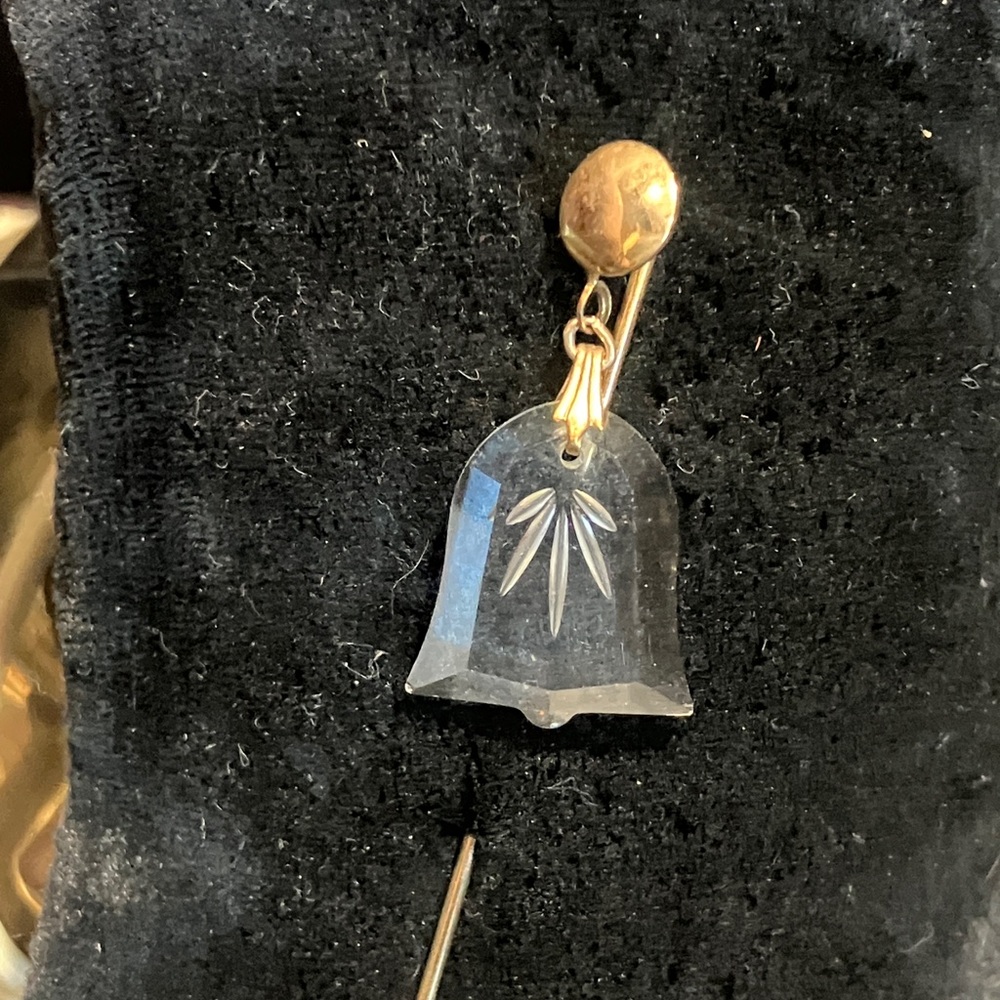 Vintage Gorham Cut Crystal Glass Bell Pendant Stick Pin